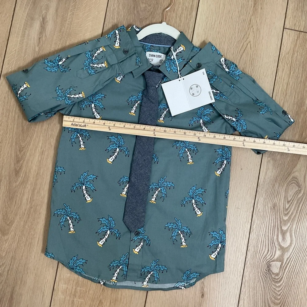 SVRN CODE Boys Long Sleeve with Tie Palm‎ Tree Design Size 10/12 NWT